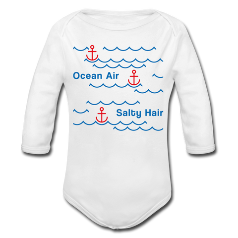 Ocean Air Salty Hair Baby Bio-Langarm-Body - Weiß