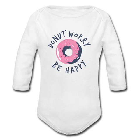 Donut Worry Be Happy Baby Bio-Langarm-Body - Weiß