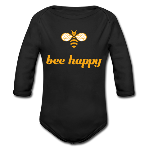 Bee Happy Baby Bio-Langarm-Body - Schwarz