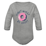 Donut Worry Be Happy Baby Bio-Langarm-Body - Grau meliert