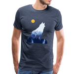 Wolf Männer Premium T-Shirt - Blau meliert